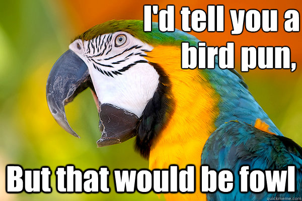 I'd tell you a But that would be fowl bird pun, - I'd tell you a But that would be fowl bird pun,  Polly