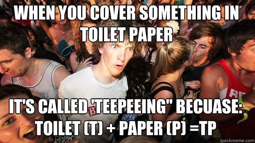 When you cover something in toilet paper it's called 'teepeeing