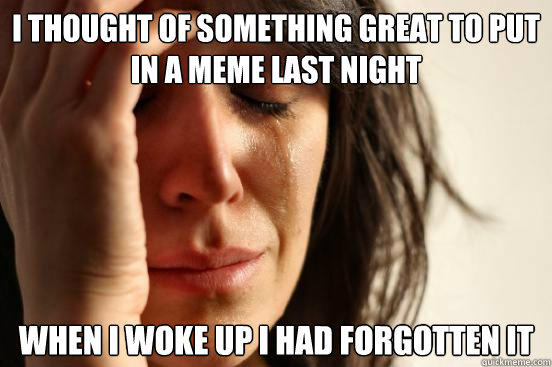 I thought of something great to put in a meme last night When I woke up I had forgotten it  First World Problems