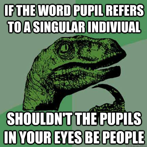 if the word pupil refers to a singular indiviual Shouldn't the pupils in your eyes be people - if the word pupil refers to a singular indiviual Shouldn't the pupils in your eyes be people  Philosoraptor