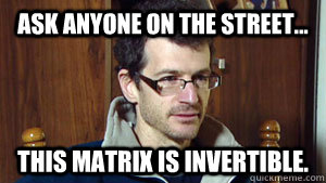 Ask Anyone On The Street... This Matrix Is Invertible. - Ask Anyone On The Street... This Matrix Is Invertible.  Fernando