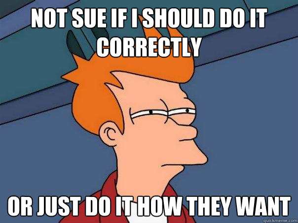 not sue if i should do it correctly or just do it how they want  Futurama Fry