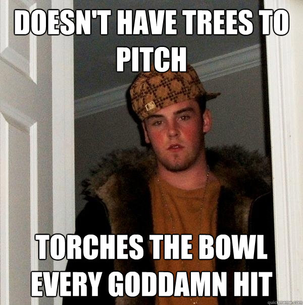 Doesn't have trees to pitch Torches the bowl every goddamn hit  Scumbag Steve