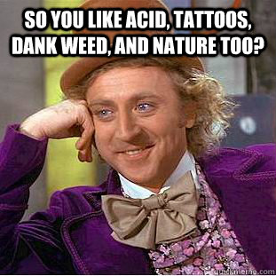 so you like acid, tattoos, dank weed, and nature too?   Condescending Wonka