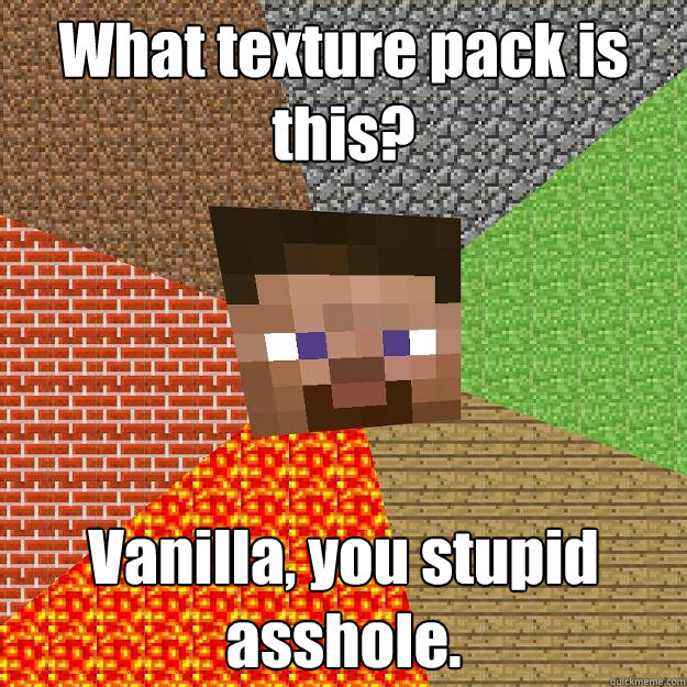 What texture pack is this? Vanilla, you stupid asshole.  Minecraft