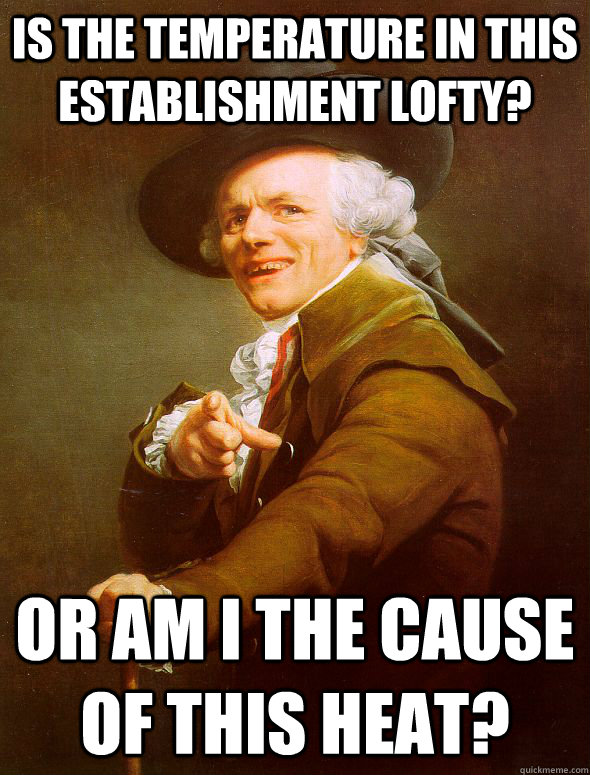 Is the temperature in this establishment lofty? Or am I the cause of this heat?  Joseph Ducreux