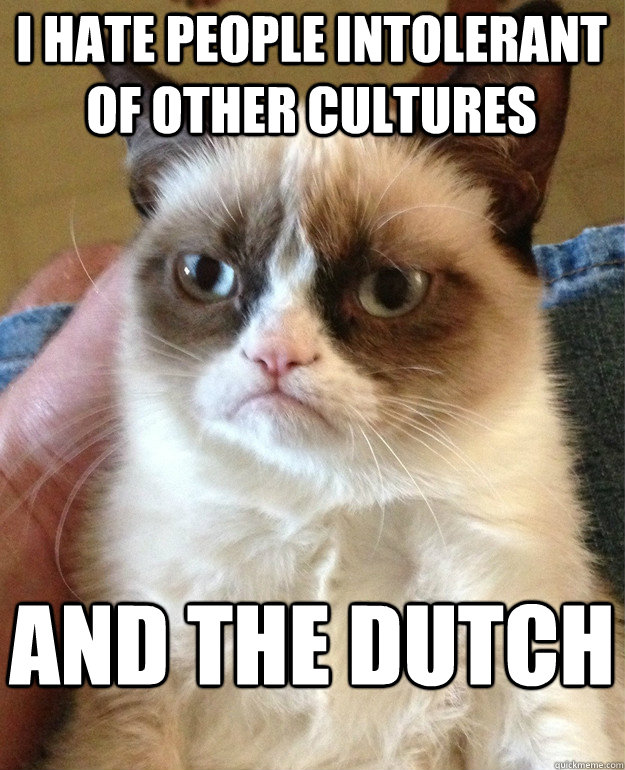 I hate people intolerant of other cultures and the dutch  Grumpy Cat