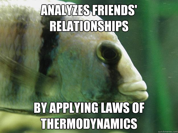 Analyzes friends' relationships By applying laws of thermodynamics  Premed Fish