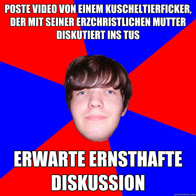 Poste video von einem kuscheltierficker, der mit seiner erzchristlichen mutter diskutiert ins tus erwarte ernsthafte diskussion  