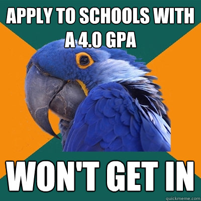 apply to schools with a 4.0 gpa Won't get in - apply to schools with a 4.0 gpa Won't get in  Paranoid Parrot