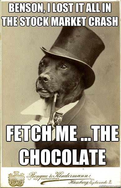 benson, i lost it all in the stock market crash

 fetch me ...the chocolate
  Old Money Dog