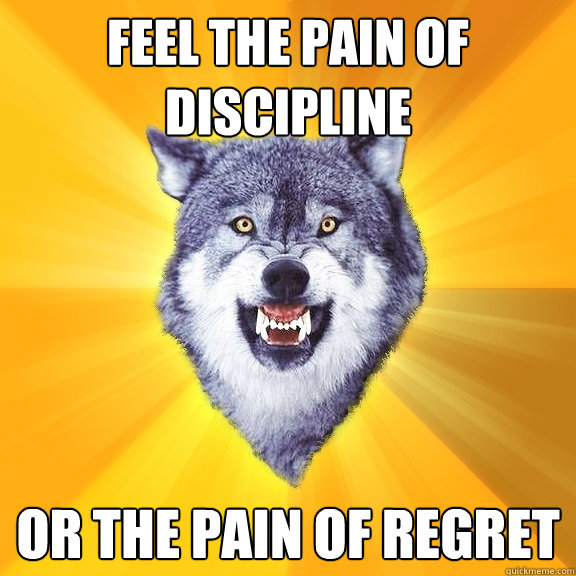 feel the pain of discipline or the pain of regret  Courage Wolf