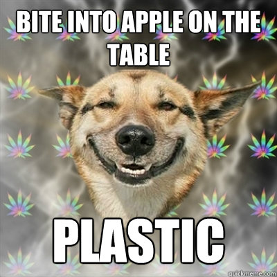 Bite into apple on the table Plastic  Stoner Dog