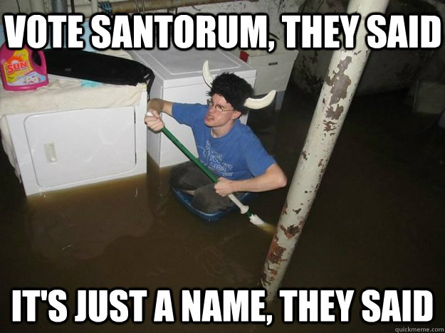 Vote Santorum, they said it's just a name, they said  Do the laundry they said