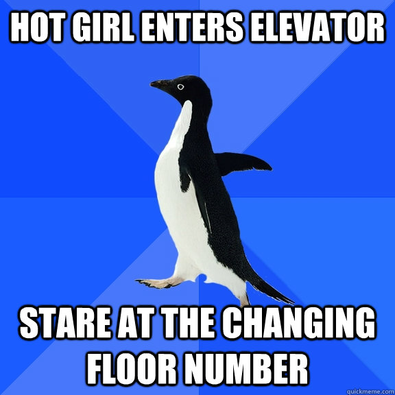 Hot girl enters elevator  stare at the changing floor number  Socially Awkward Penguin