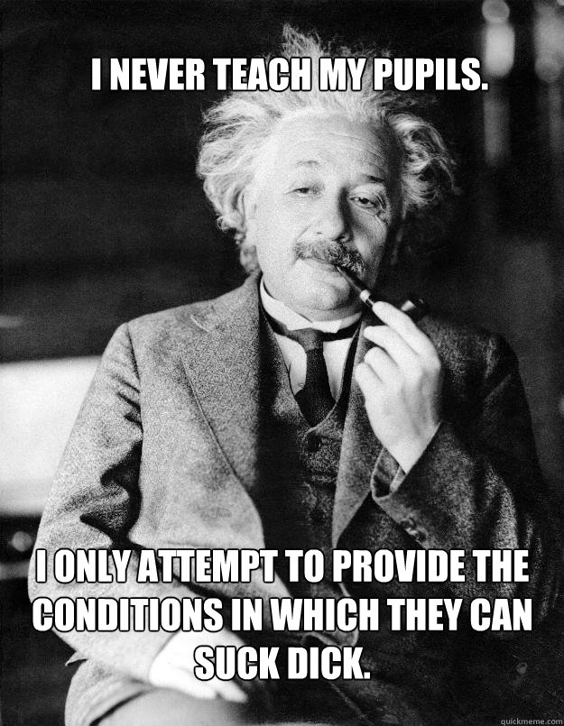 I never teach my pupils.  I only attempt to provide the conditions in which they can suck dick.  Einstein