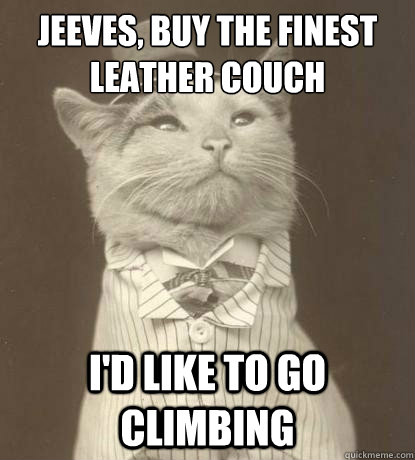 Jeeves, buy the finest leather couch I'd like to go climbing  Aristocat