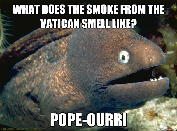 what does the smoke from the vatican smell like?  pope-ourri  Bad Joke Eel