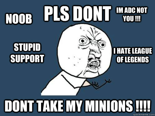 PLS DONT DONT TAKE MY MINIONS !!!! STUPID SUPPORT I HATE LEAGUE OF LEGENDS NOOB IM ADC NOT YOU !!!  Y U No