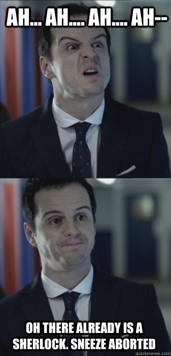 Ah... ah.... ah.... AH-- Oh there already is a Sherlock. Sneeze aborted   Misleading Moriarty