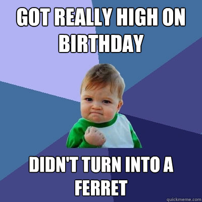 got really high on birthday didn't turn into a ferret  Success Kid