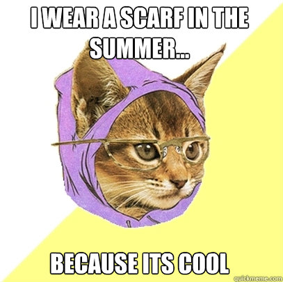 I wear a scarf in the summer... Because its cool  Hipster Kitty