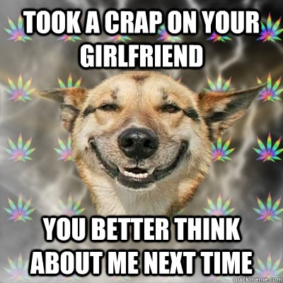 took a crap on your girlfriend  you better think about me next time  Stoner Dog