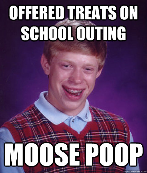 Offered treats on school outing MOOSE POOP - Offered treats on school outing MOOSE POOP  Bad Luck Brian