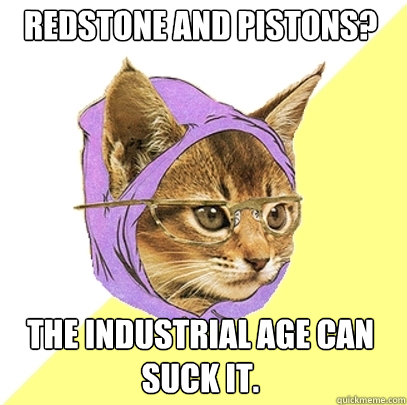 Redstone and Pistons? The Industrial Age can suck it.  Hipster Kitty