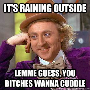 it's raining outside lemme guess, you bitches wanna cuddle  Condescending Wonka