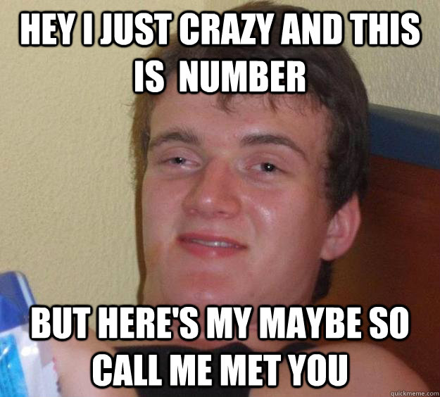 Hey I just crazy and this is  number but here's my maybe so call me met you - Hey I just crazy and this is  number but here's my maybe so call me met you  10 Guy