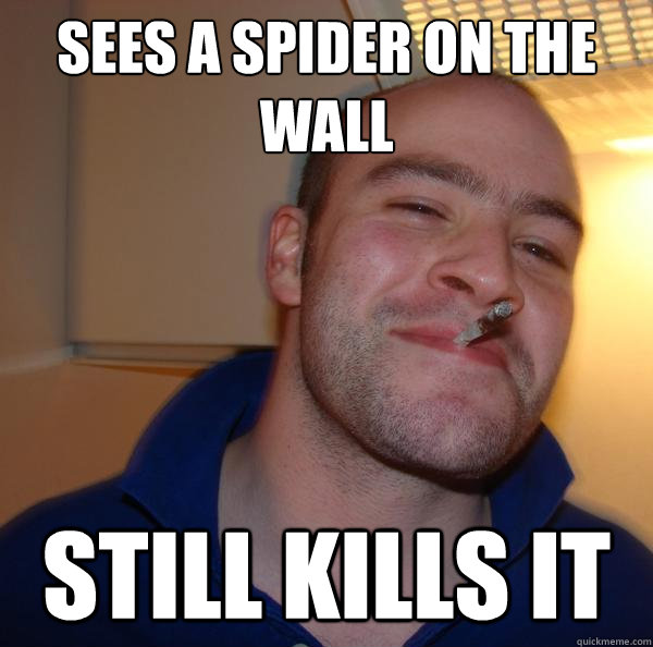 sees a spider on the wall Still kills it - sees a spider on the wall Still kills it  Misc