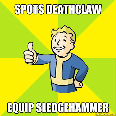 Spots deathclaw equip sledgehammer  Fallout new vegas