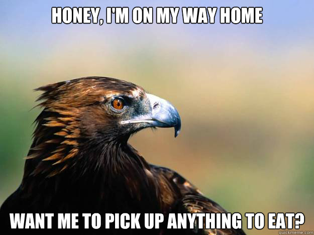 honey, i'm on my way home  want me to pick up anything to eat? - honey, i'm on my way home  want me to pick up anything to eat?  Golden Eagle