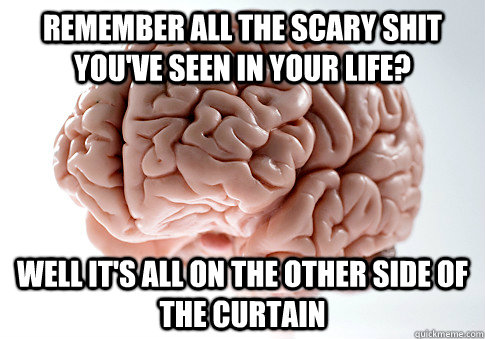 remember all the scary shit you've seen in your life? well it's all on the other side of the curtain - remember all the scary shit you've seen in your life? well it's all on the other side of the curtain  Scumbag Brain