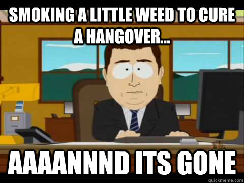 Smoking a little weed to cure a hangover... Aaaannnd its gone  Aaand its gone