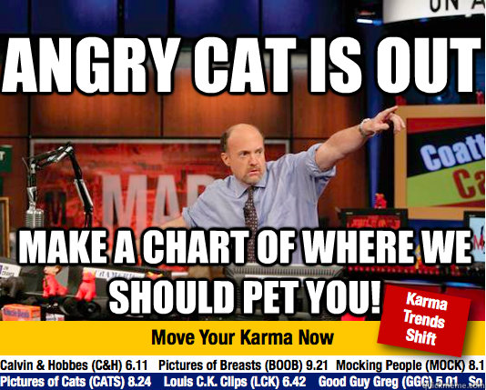 Angry cat is out Make a chart of where we should pet you!  Mad Karma with Jim Cramer