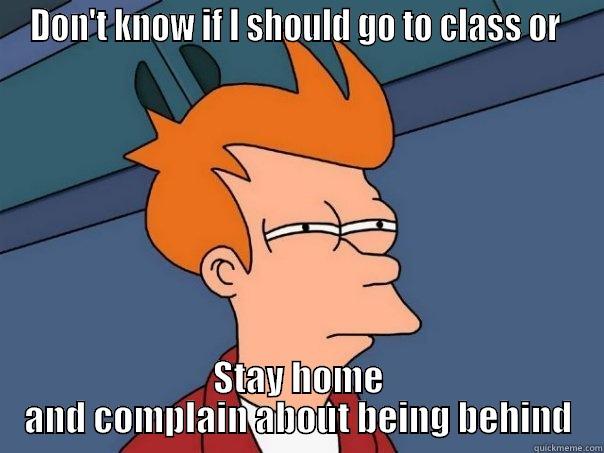 DON'T KNOW IF I SHOULD GO TO CLASS OR  STAY HOME AND COMPLAIN ABOUT BEING BEHIND Futurama Fry