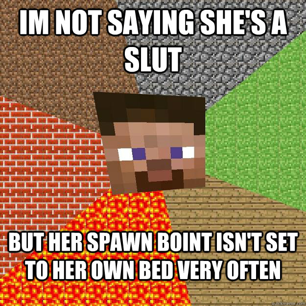 Im not saying she's a slut but her spawn boint isn't set to her own bed very often  Minecraft