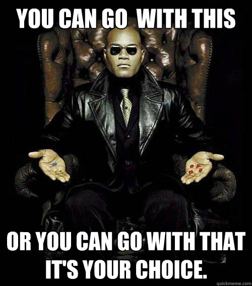 you can go  with this or you can go with that 
It's Your choice.  Morpheus