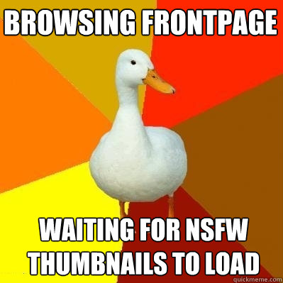 Browsing frontpage waiting for NSFW thumbnails to load  Tech Impaired Duck