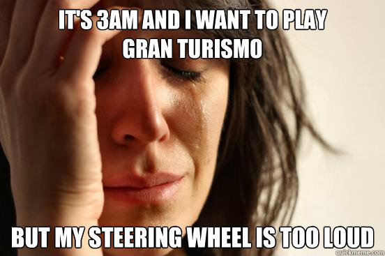 It's 3AM and I want to play             gran turismo but my steering wheel is too loud  First World Problems