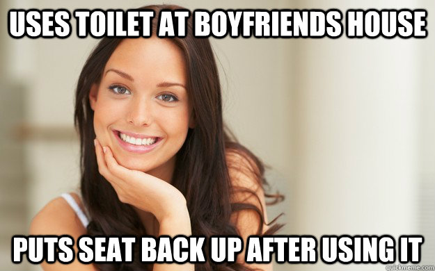 Uses toilet at boyfriends house puts seat back up after using it - Uses toilet at boyfriends house puts seat back up after using it  Good Girl Gina