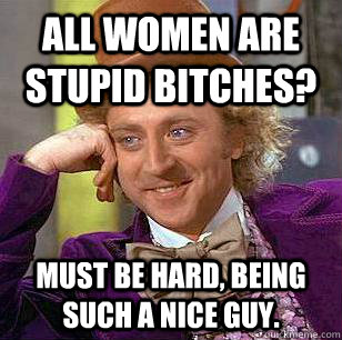 All women are stupid bitches? Must be hard, being such a nice guy.  Condescending Wonka