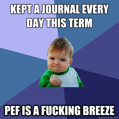 Kept a journal every day this term PEF is a fucking breeze - Kept a journal every day this term PEF is a fucking breeze  Success Kid