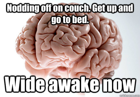 Nodding off on couch. Get up and go to bed. Wide awake now  Scumbag Brain