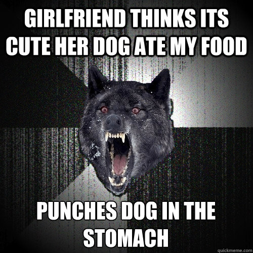 girlfriend thinks its cute her dog ate my food punches dog in the stomach  Insanity Wolf