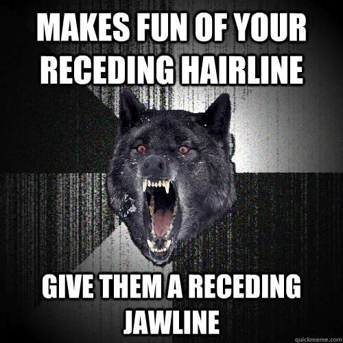 makes fun of your receding hairline give them a receding jawline - makes fun of your receding hairline give them a receding jawline  Insanity Wolf