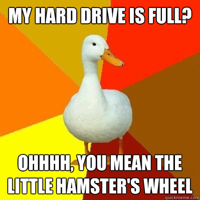 My hard drive is full? Ohhhh, you mean the little hamster's wheel  Tech Impaired Duck