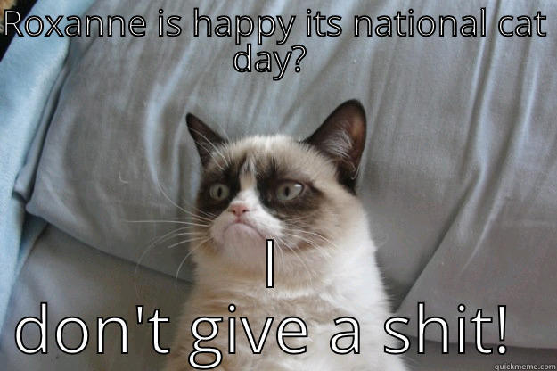 ROXANNE IS HAPPY ITS NATIONAL CAT DAY?  I DON'T GIVE A SHIT!  Grumpy Cat